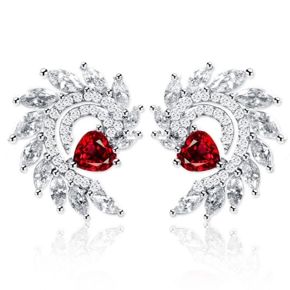 NEW Vancaro angel wing earrings in silver with red garnet heart stone